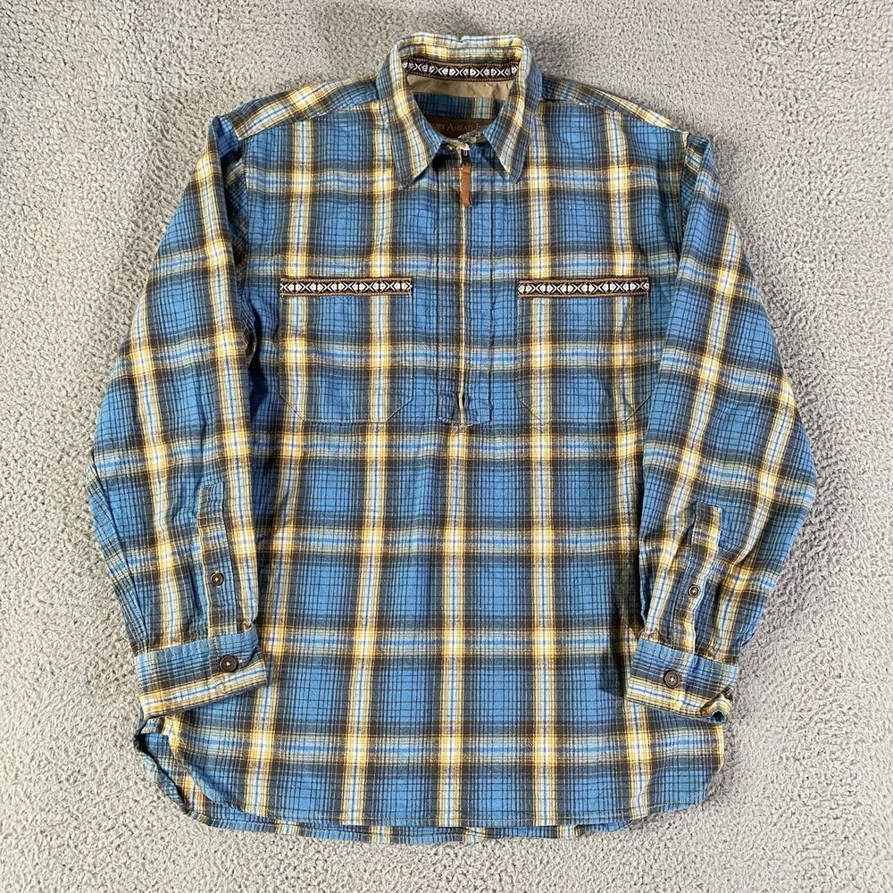 Territory Ahead Shirt Mens Medium Blue Plaid Flannel 1/4 Zip Aztec Southwestern